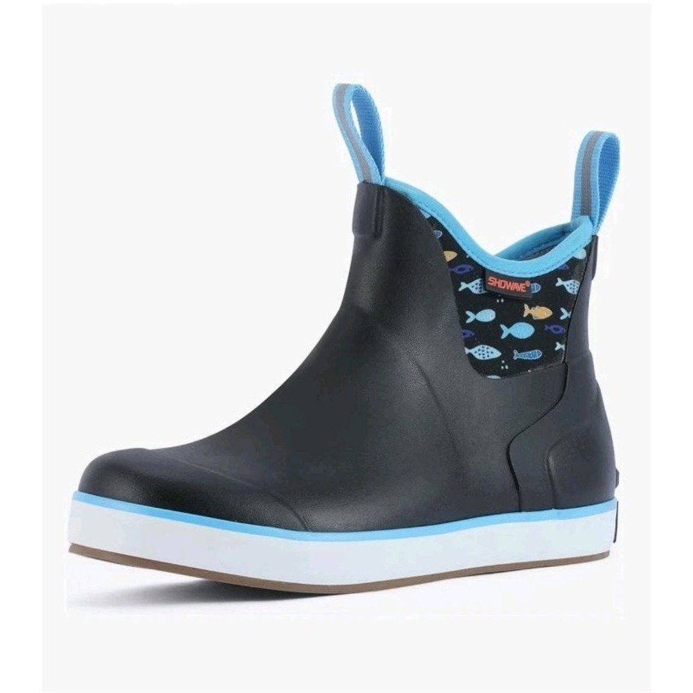 Showave Wms Rain/Deck WP Rubber Insulated Ankle Boots Black Fish Sz 8 $110 NEW!